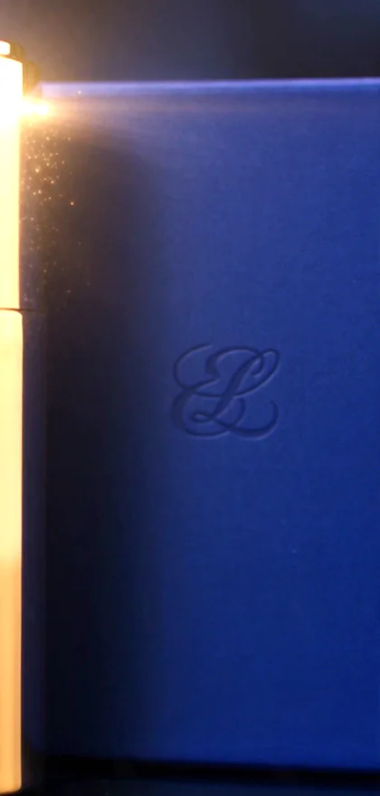 Generated skincare box with an unprompted Estée Lauder-style embossed monogram
