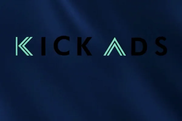 Kick Ads logo spelled correctly but with white letters recoloured black