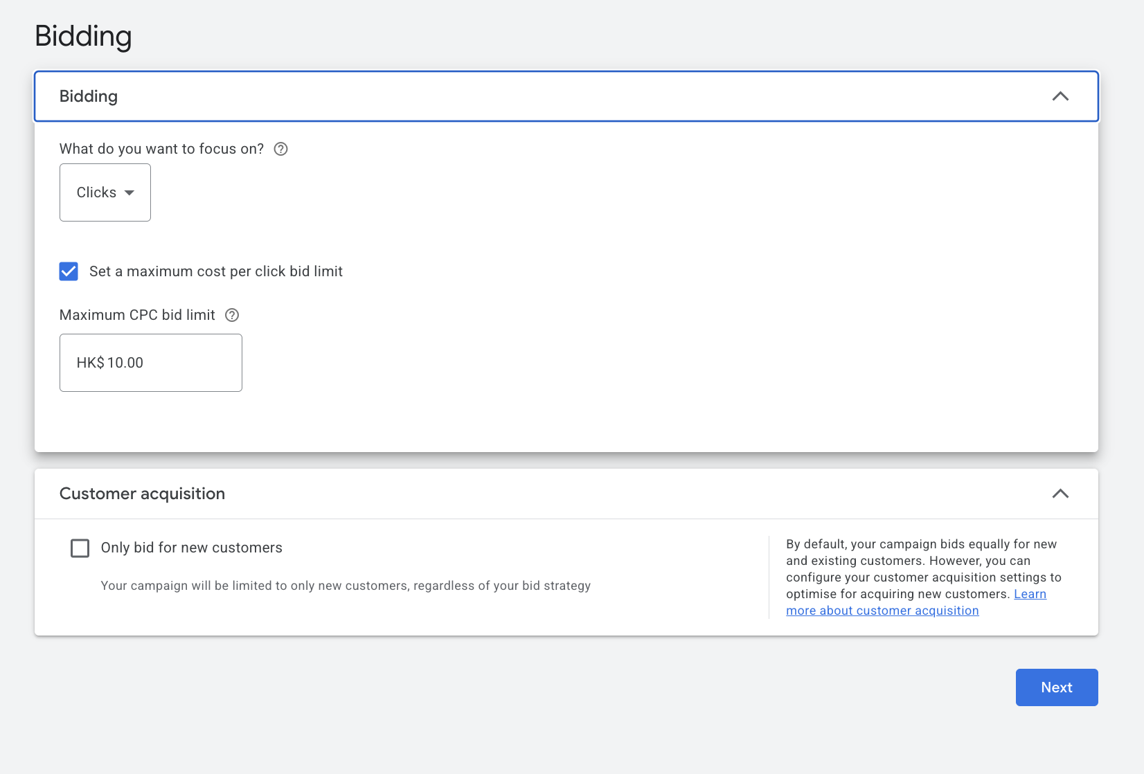 Bidding setup
